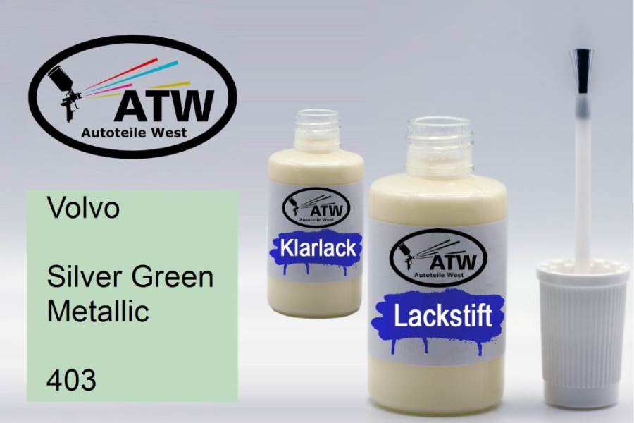 Volvo, Silver Green Metallic, 403: 20ml Lackstift + 20ml Klarlack - Set, von ATW Autoteile West.